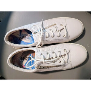 Born White Leather Sidewalk Sneakers Shoes Lace-Up Side Zipper Sz 10M